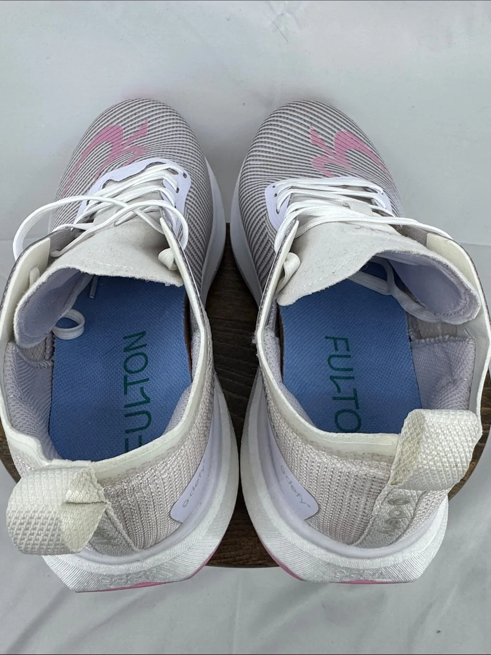G-defy Womens AstroRun Comfort Shoes w/ Fulton Running Insoles, White w/ Pink, 9